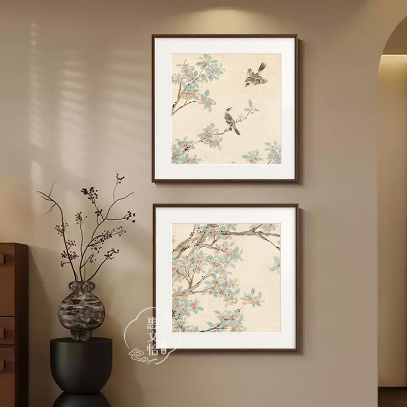 中秋丹桂图新中式花鸟工笔画复古宣纸茶室餐厅床头清新文艺挂画方