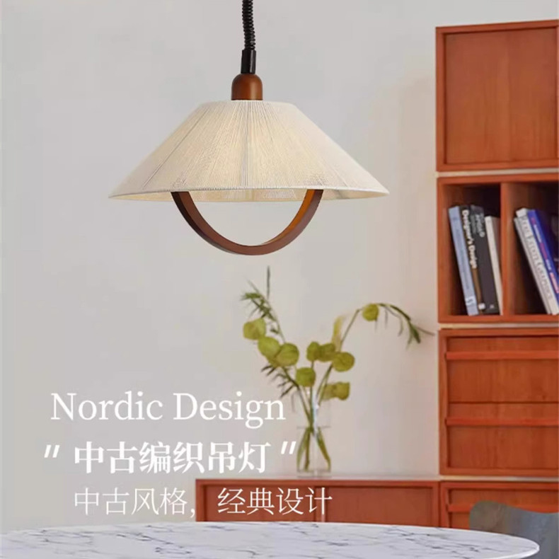 日式复古棉麻实木伸缩餐厅吊灯