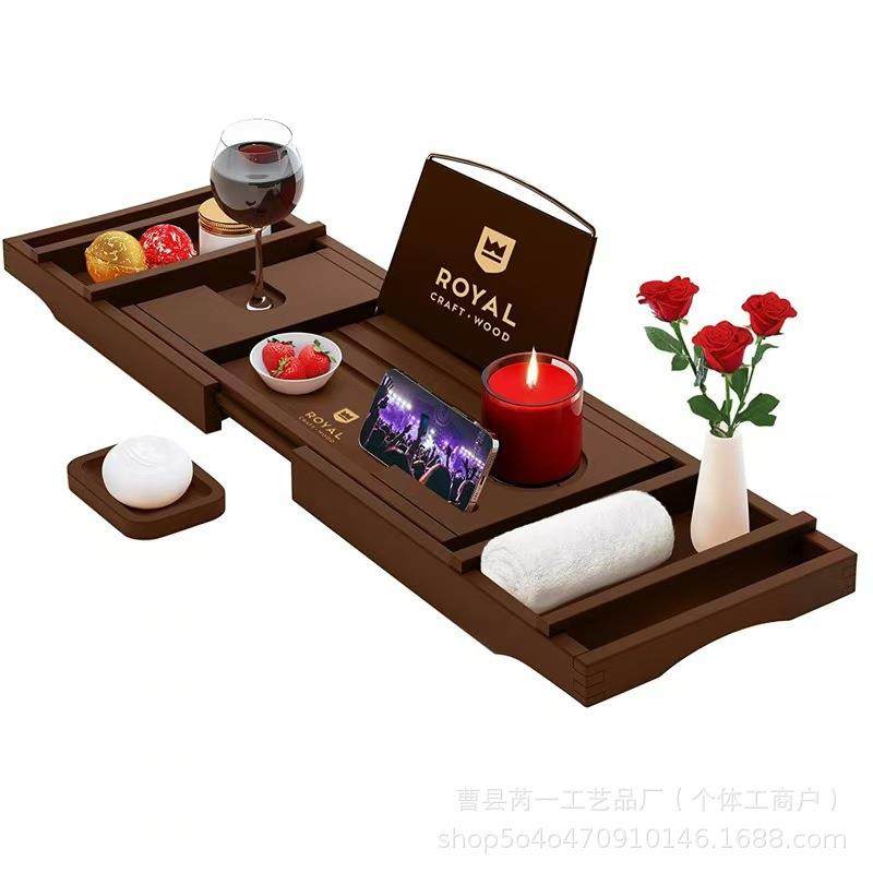 木制浴缸置物架简易浴缸收纳架可伸缩式浴缸整理支架