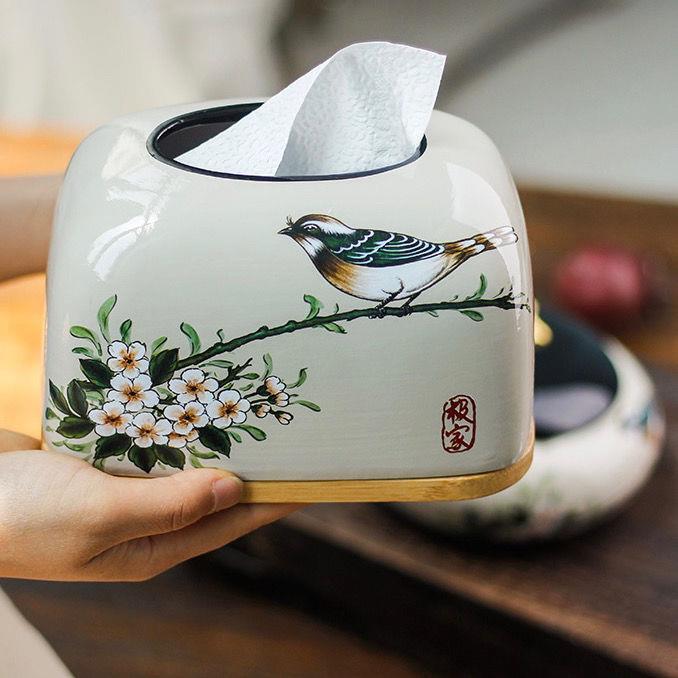 中式高档纸巾盒陶瓷纸抽盒茶几床头柜陶瓷纸巾盒复古抽纸盒中国风