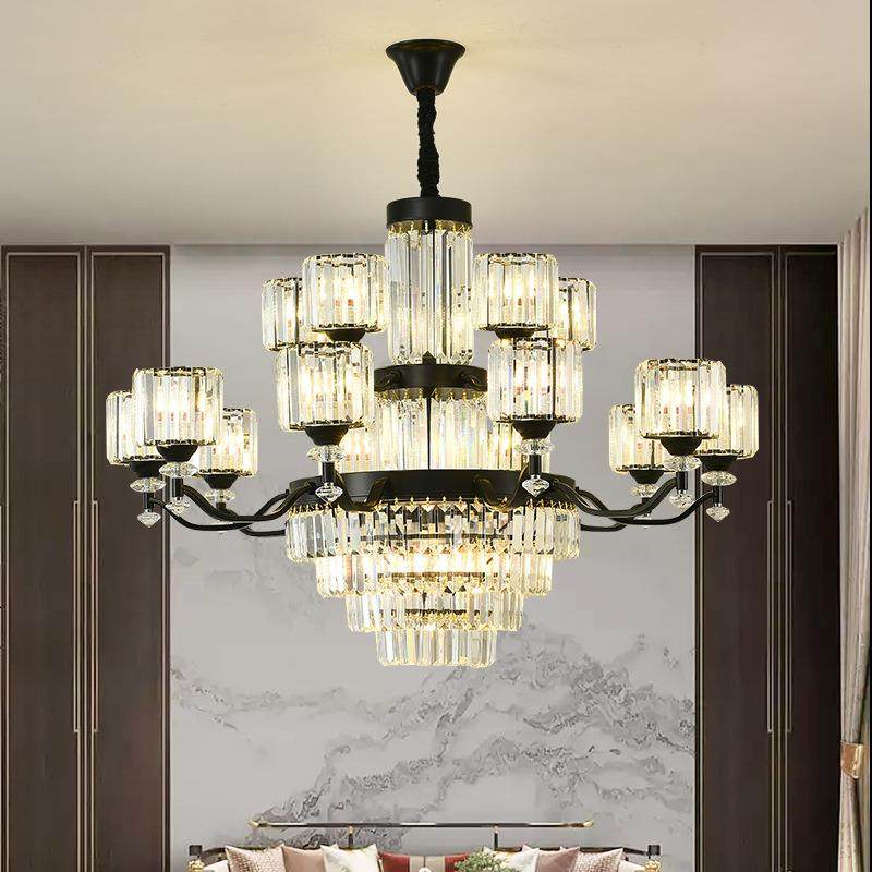 新中式客厅吊灯水晶轻奢别墅酒店复式楼大气客厅灯中山灯饰灯具,家装灯饰光源,智能吊灯,淘宝优惠券,粉丝福利购,淘宝优惠卷
