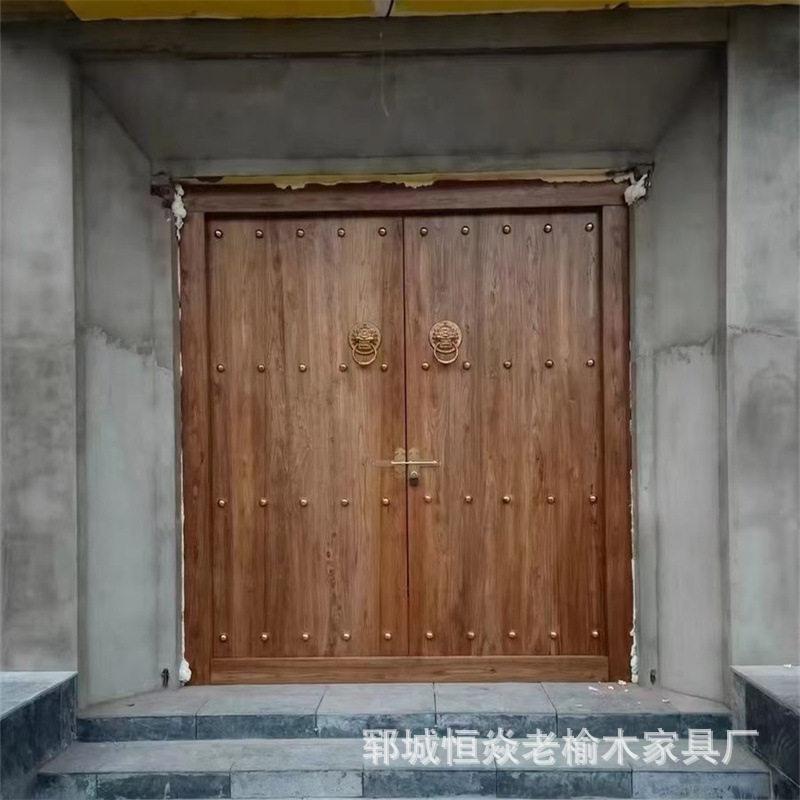 老榆木门复古住宅民宿中式仿古大门老门板实木大门双开单双开开门