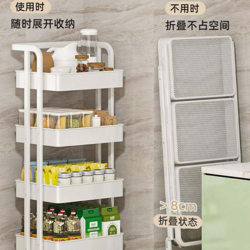 免安装小推车置物架落地厨房可折叠移动带轮婴儿用品手推收纳架子