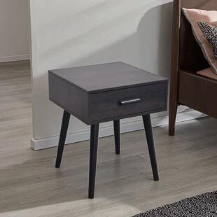 深灰色现代木质面板锥形腿床头柜角落储物和公寓卧室装饰桌小茶几
