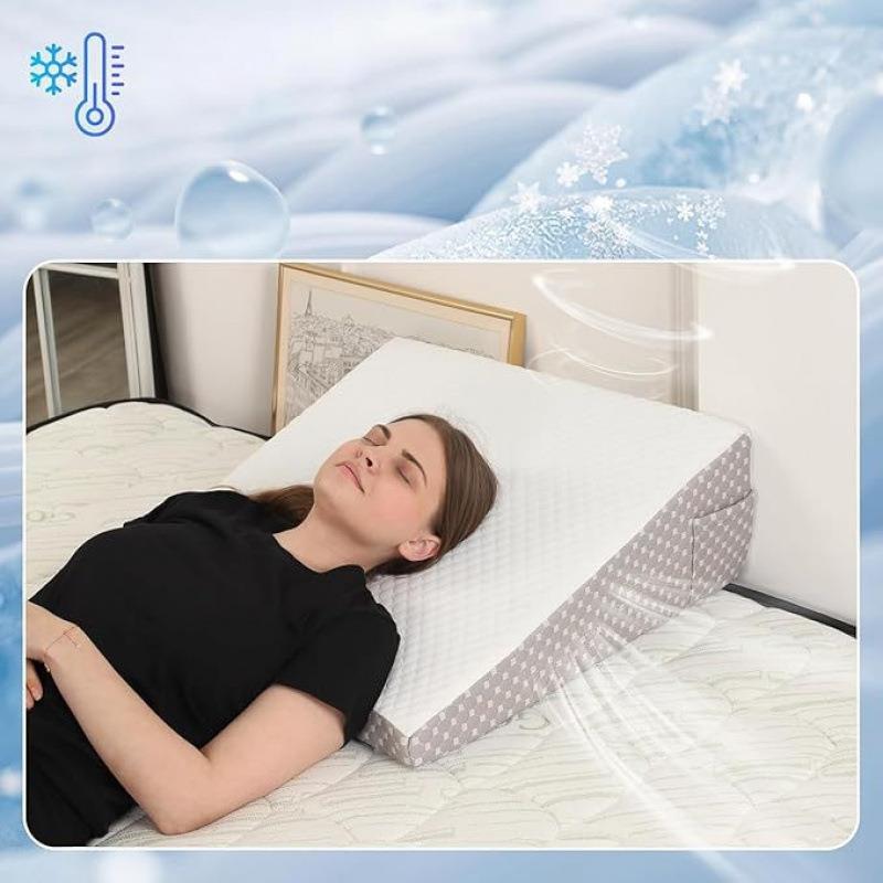 楔形睡眠枕凉爽三角床枕带可拆卸枕套高架身体枕用于背部支撑