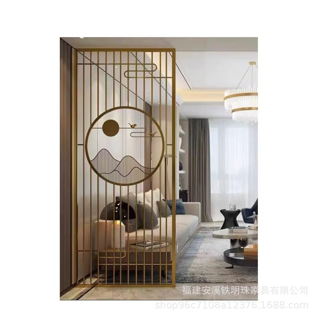 铁艺屏风隔断墙轻奢不锈钢金属客厅简约现代玄关中式花格装饰镂空