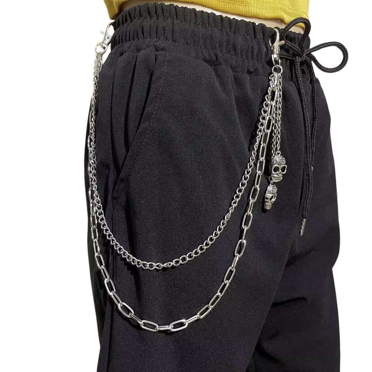 欧美跨境朋克百搭骷髅头金属装饰腰链女街拍时尚多层裤链现货