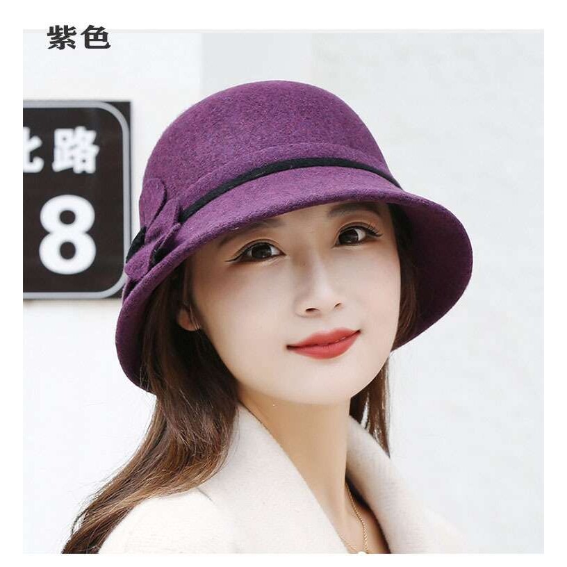 秋冬季女帽韩版时尚原顶毛呢盆帽大花时装帽保暖冬季礼帽优雅女帽