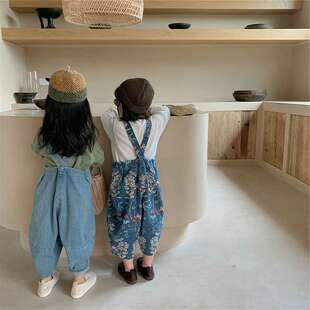 男女童裤子花色牛仔背带裤长裤26秋装新款外贸童装代发3-8岁