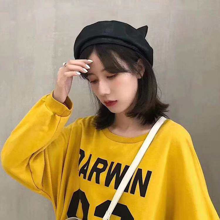 厂家直销秋冬新款舒适透气猫耳朵贝雷帽女帽可爱户外画家帽八角帽