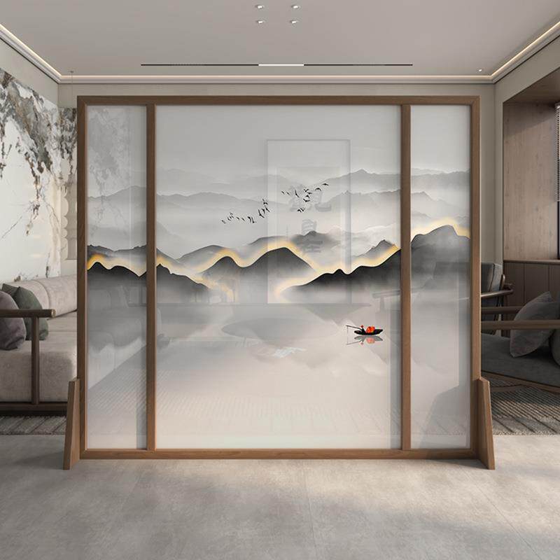 新中式屏风隔断客厅办公室实木酒店大厅山水高端进门遮挡玄关座屏