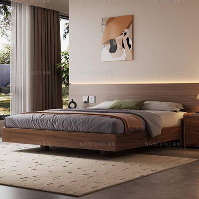 黑桃无床头实木床1米8985极简床架子家用室双人木大婚卧胡床悬浮