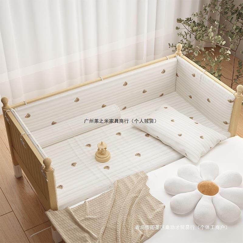 儿童床拼接床可调节高度拼接大床加厚加宽床实木婴儿床带护栏小床