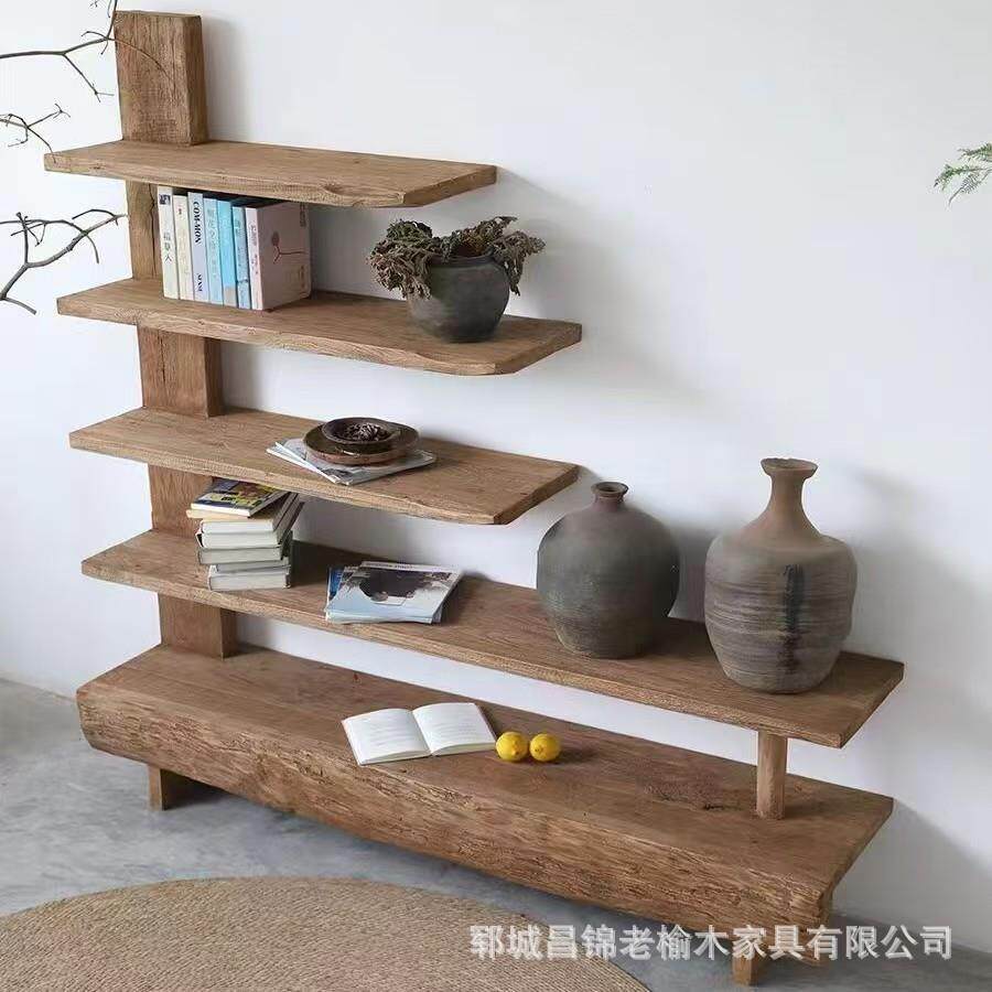 老榆木木架子多茶壶瓷器收纳架博古架架实一字隔板装层饰可移动墙