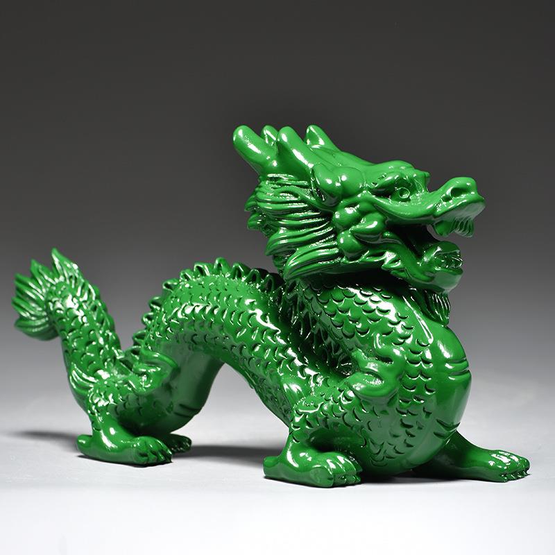 绿色木质青龙摆件木制十二生肖木头飞龙客厅缺角补角装饰工艺品图片