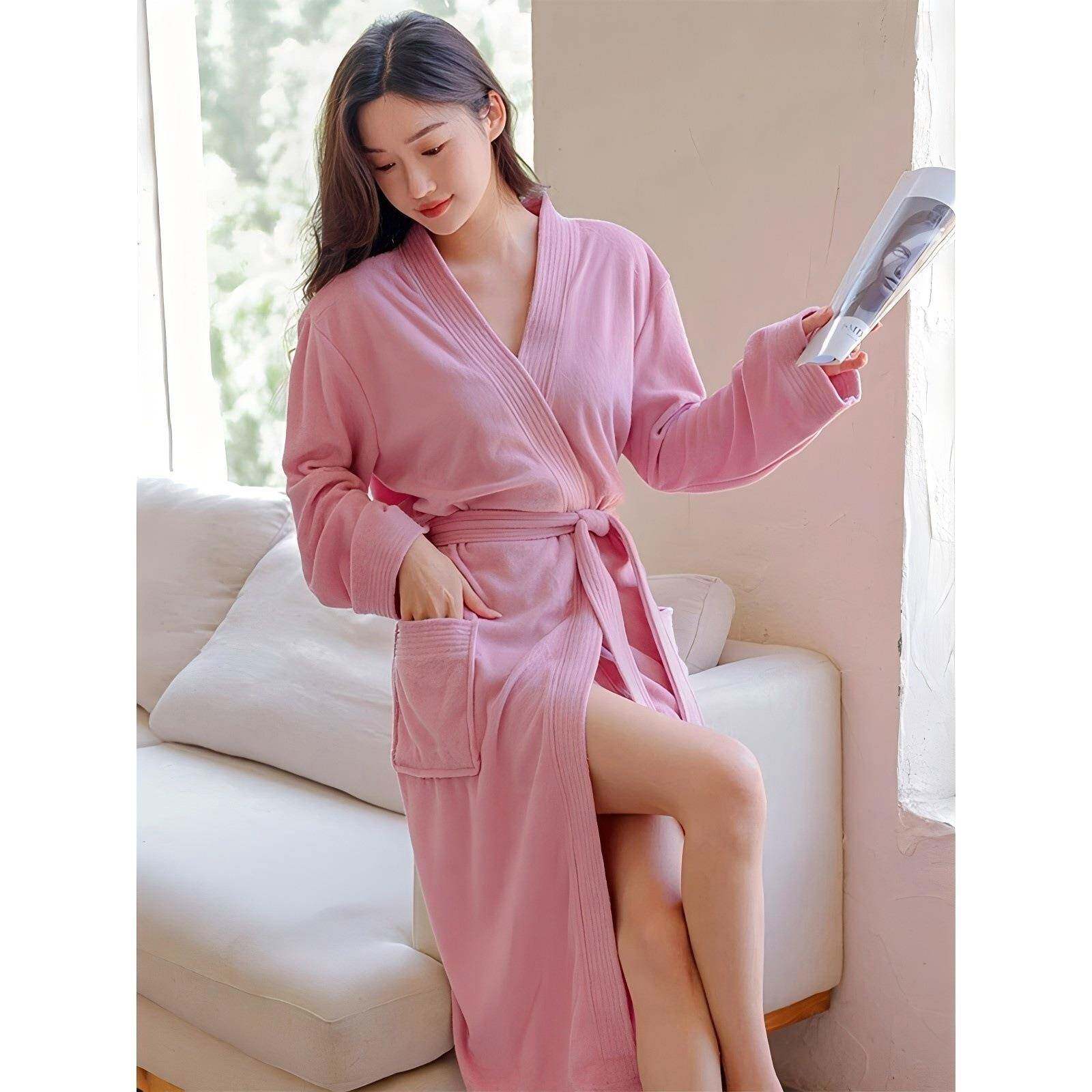 酒店情侣浴袍四季通用毛巾料吸水速干浴衣男女白色睡袍春夏季长款