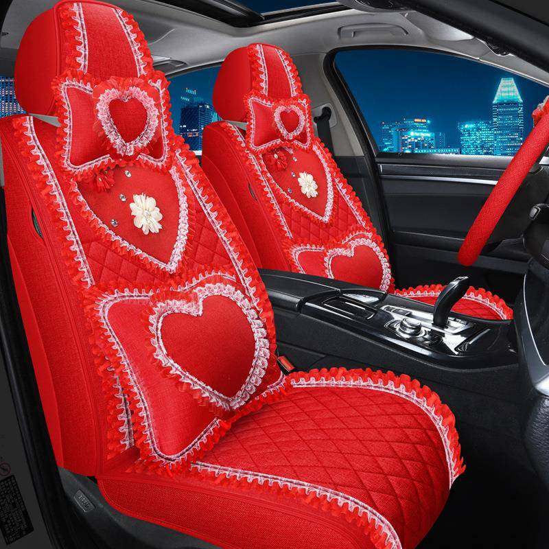 网红汽车坐垫四季通用女士座垫全包亚麻布艺花朵专用粉色可爱座套,标准件/零部件/工业耗材,车间地垫,淘宝优惠券,粉丝福利购,淘宝优惠卷