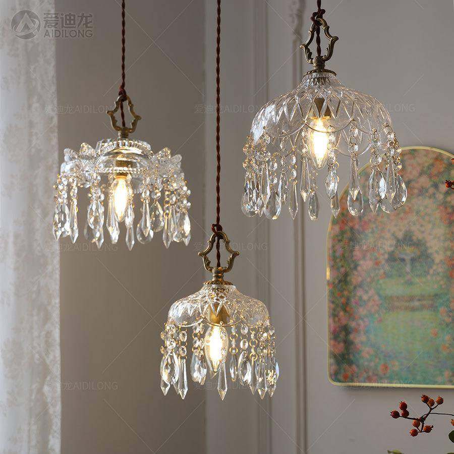 法式全铜复古轻奢水晶小吊灯过道玄关床头阳台走廊衣帽间玻璃灯具,家装灯饰光源,智能吊灯,淘宝优惠券,粉丝福利购,淘宝优惠卷