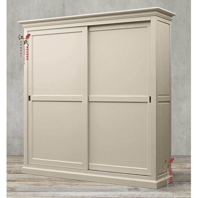 出口美式乡村复古仿古实木橡木大衣柜地中海木质移门推拉门衣柜