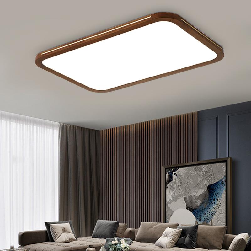新中式胡桃木色长方形客厅led吸顶灯实木超薄简约卧室书房灯8329