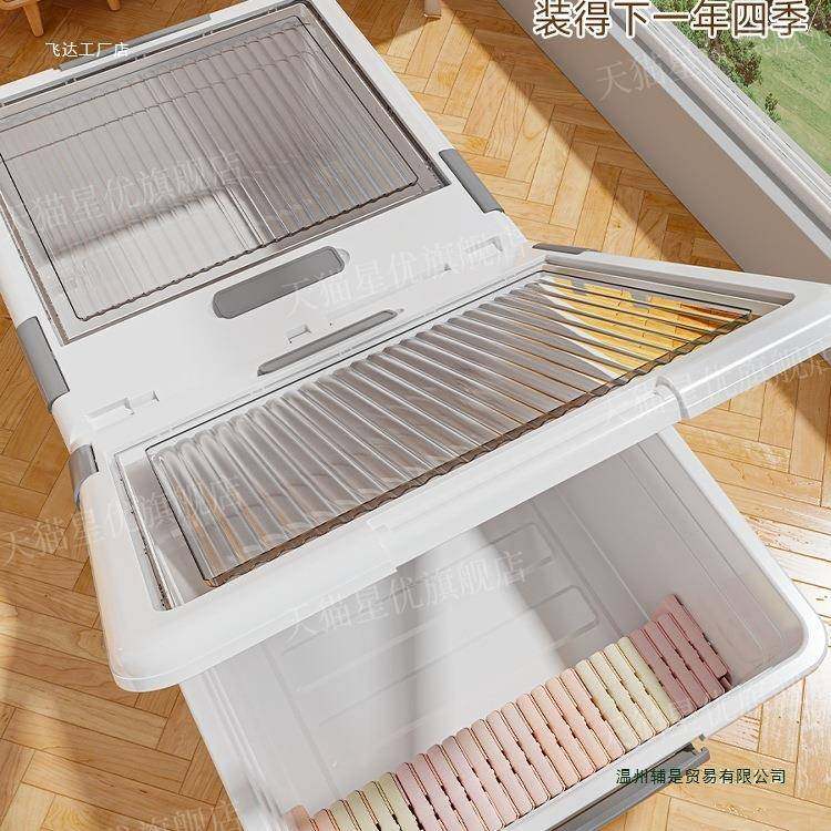 床底收纳箱透明大容量抽屉式带滑轮放床下储物扁平收纳盒绢花