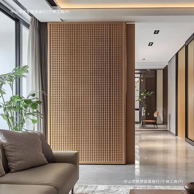 新中式实木屏风办公室隔断客厅卧室入户玄关藤编可折叠移动座屏
