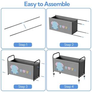布艺铁架小推车家用儿童玩具杂物整理带轮子可移动大容量收纳箱