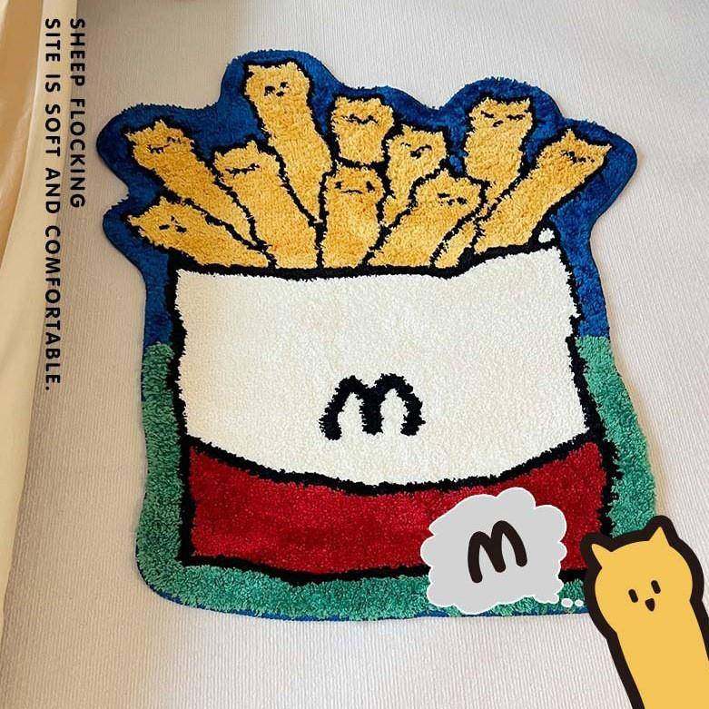 通薯条麦门植绒地毯簇绒卧室装饰地毯儿童房隔凉地毯撸猫感地毯