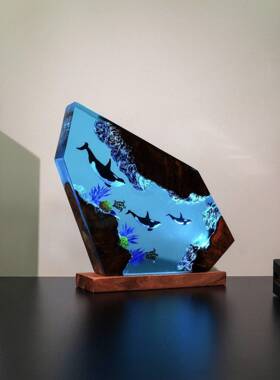 ORCA虎鲸环氧树脂灯潜水员环氧树脂台灯波西米亚风家居装饰礼物