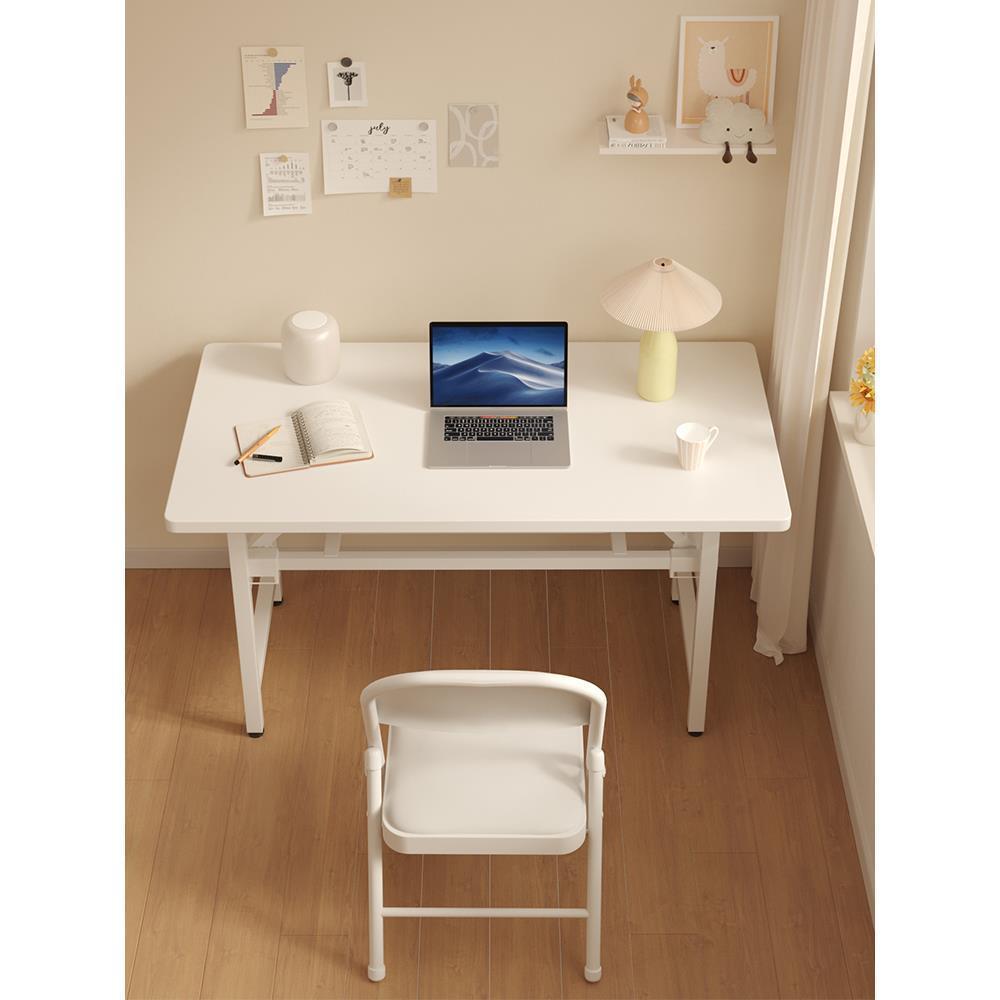 奶油风可折公叠电SDO脑桌台书桌家式用办桌写出租屋学习字桌子长