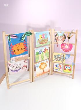 儿园美工作幼品展示画实架木质绘t$*&%fgu书法架可折叠展示墙原木