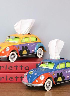 纸复古意铁艺甲壳虫巴士巾1116盒美式抽创艺纸盒模型道具汽车摆件