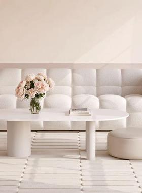 椭圆形岩板茶几轻客厅36002家用奢现代简小约户奶型油风极简白色