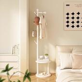 简易落地挂衣架衣服一体家用实木衣帽架卧室置物架衣架床头柜立式