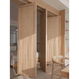 藤编门拉门日式隔断隐形折叠门衣柜门卧室门中式门隔断门垒德株