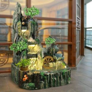 大型假山流水喷泉风水轮摆件庭院室内水景加湿器工艺品