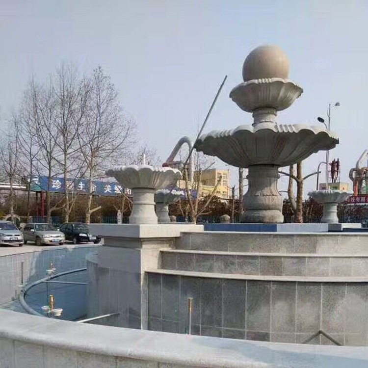 喷泉欧式石雕大型大理石水钵雕塑流水盆景园林景观石喷泉三层厂家