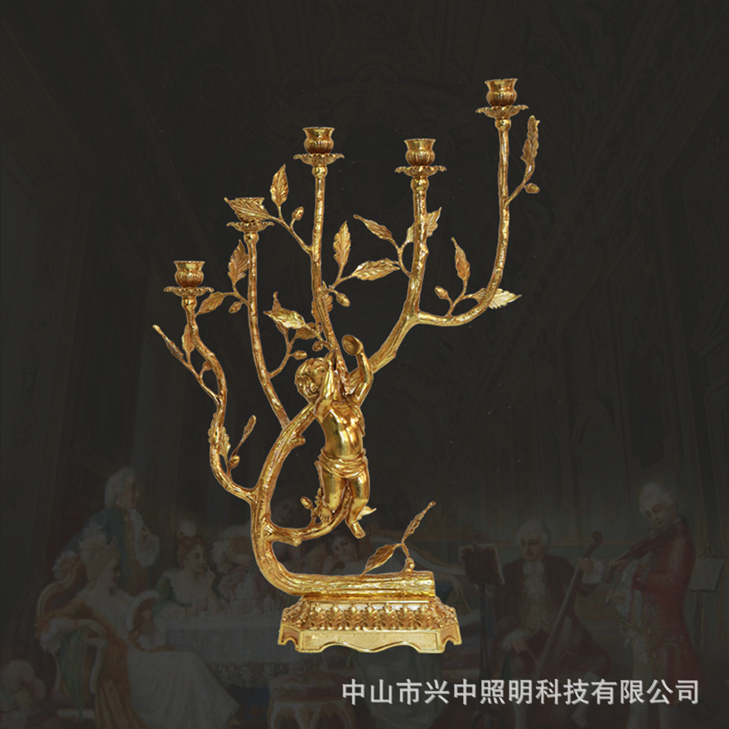 法式复古奢华全铜装饰天使蜡烛烛台欧式别墅客厅餐厅脱蜡工艺摆件