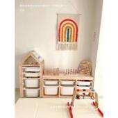 儿童纳玩th$ &sdj具收柜实木落地二合一玩具架家用客厅组合架书宝