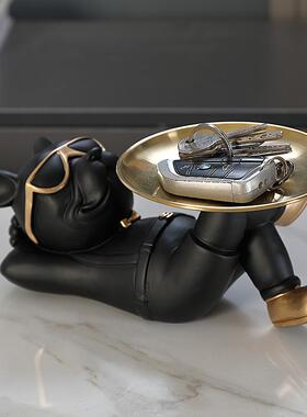 托盘收纳斗牛犬动物雕像酷狗雕像雕塑客厅卧室装饰家居室内装饰配