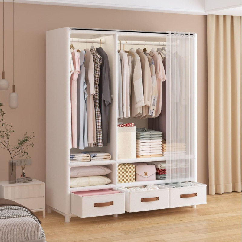 日式多层大容量落地简易衣柜