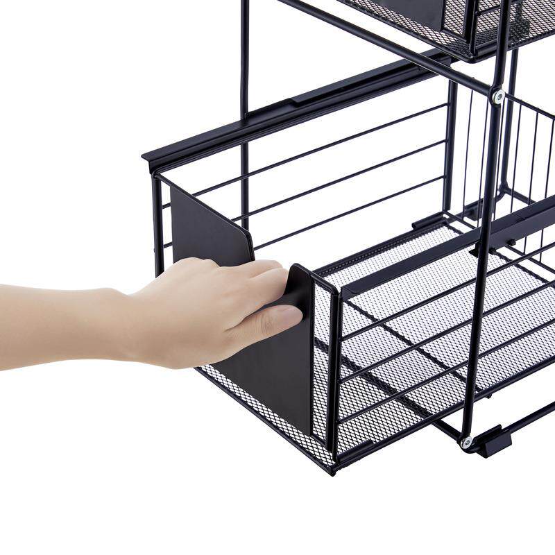 厨房水槽下置物架双层可抽拉式收纳架橱柜内置层架浴室抽屉置物架