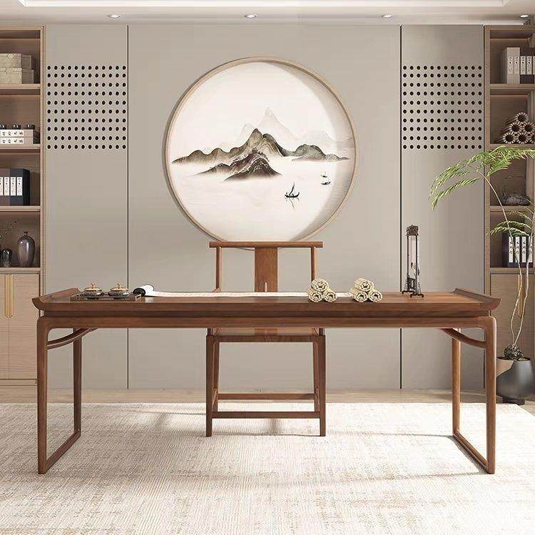 新中式实木书法桌榆木翘头毛笔客厅家用写字台画案书法书桌椅组合,住宅家具,书桌,淘宝优惠券,粉丝福利购,淘宝优惠卷