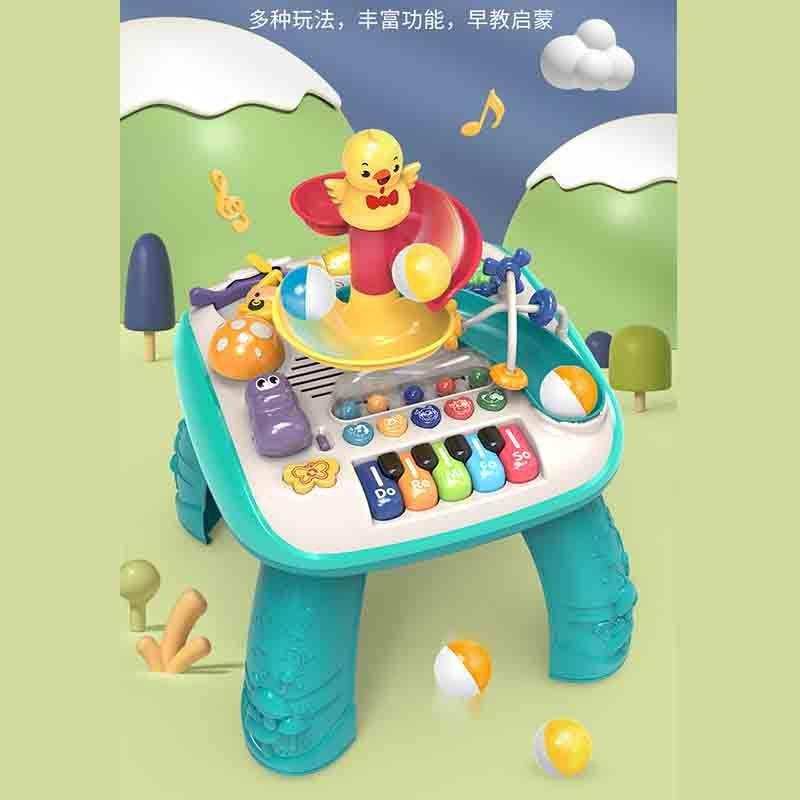 跨境滚滚球游戏桌儿童趣味绕珠旋转齿轮轨道宝宝启蒙学习桌可拆卸