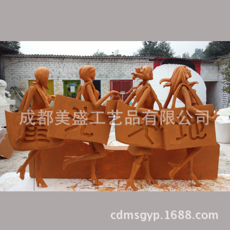 步行街购物商场两边街道摆件 大型现代女士人物购物情景雕塑