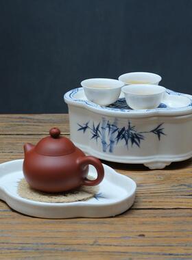 老潮州古海棠小花茶船36307青手绘茶盘干复泡盘陶瓷旅行便携工夫