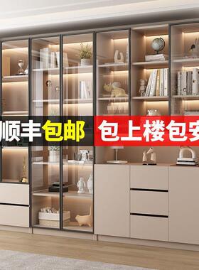 KJZ书柜用玻璃门客厅一体现整墙代轻带奢大储物柜全封闭展示家柜
