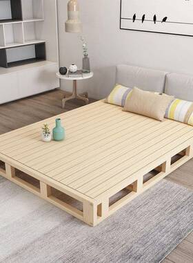 实木板硬17264双床排骨架落地铺床日式矮床贴地台榻榻无米床人架