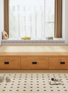 全实木无米头床民27723小户型床现代简约三抽储物落地宿箱体收纳