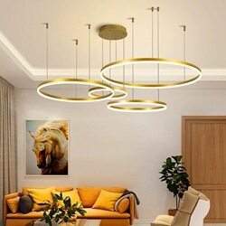 客厅灯简约后现代轻奢吊灯创意个性圆环餐厅灯LED复式楼造型灯具
